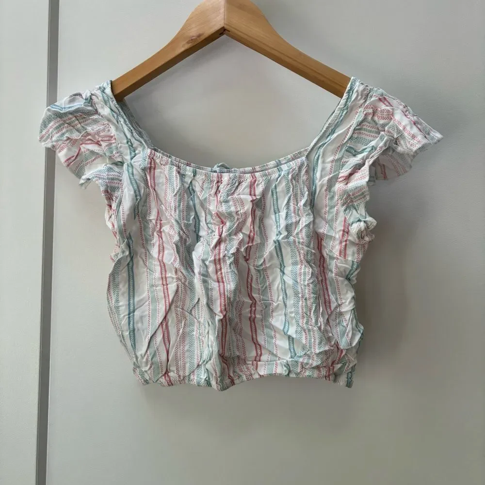 Three Pink Hearts white pink stripes ruffle skirt and top girls size‎ XL